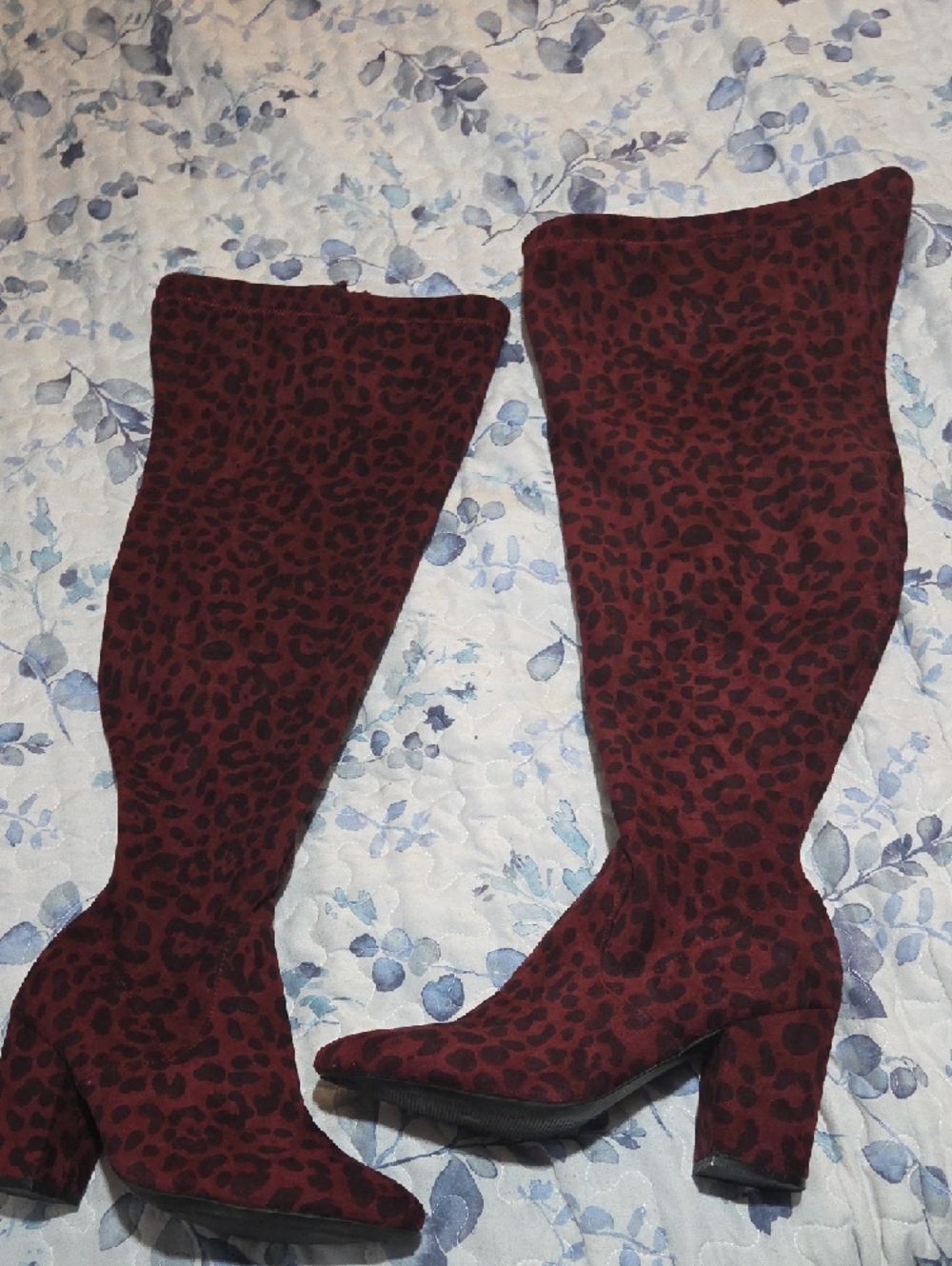 torrid Burgundy Leopard Over-the-Knee Block Heel Boots - Picture 2 of 8